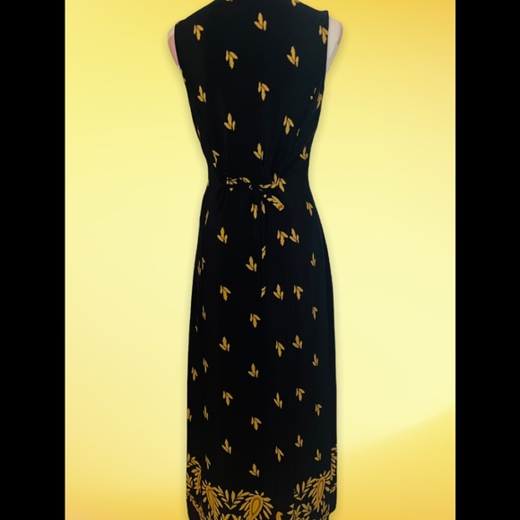 Studio I Black & Yellow Sleeveless Collared Floral Button Down Maxi Dress Vintag - Picture 4 of 8